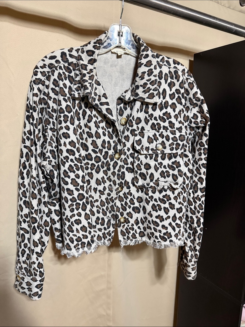 Leopard Print Button-Front Crop Jacket - Brown/Black